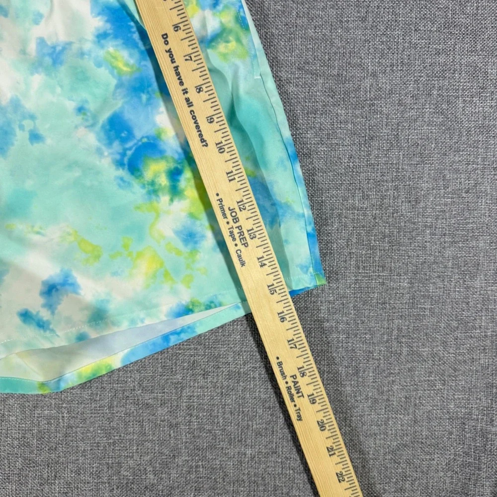 Cabana by Crown & Ivy Swim Trunks Men L Blue Yellow Tie Dye Tropical Beach Short